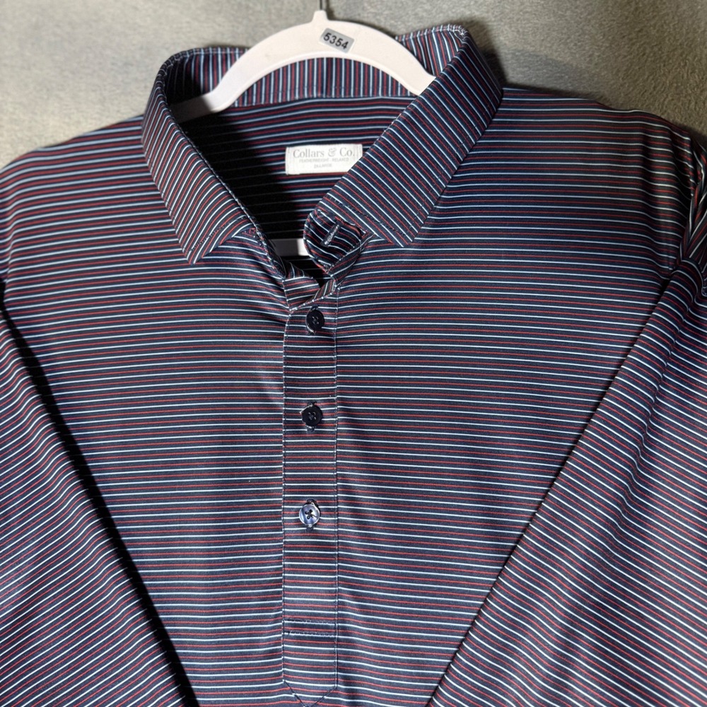 Collars & Co Mens Dress Collar Polo Shirt Navy Red Stripe Performance 2XL